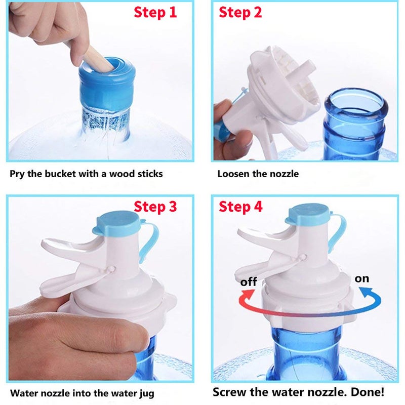 HSIULMY Water Dispenser Valve for 55mm Crown Top Drinking Bottle, Reusable Water Jug Cap Plastic Spigot Faucet, Includes Lid Dirt Protector- 2 Pcs (Not for Threaded Crown Tops) - Image 4